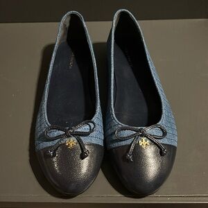 💎 TORY BURCH Denim quilted BALLET FLATS 7 NWOB or tags